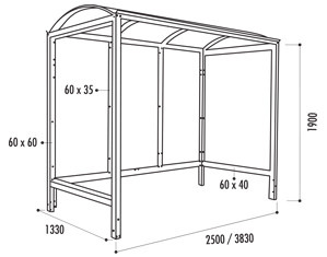 Les dimensions de l'abri bus Viareggio