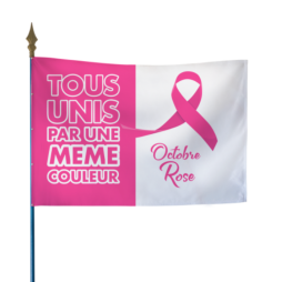 Drapeau sur hampe pour soutenir les actions Octobre Rose