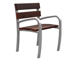 Banc public individuel en bois et acier avec accoudoirs