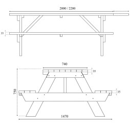 Plan de la table de pique nique en bois