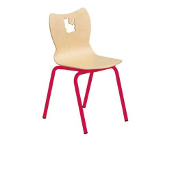 Chaise scolaire avec motif découpé chat et piétement rouge