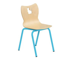 Chaise coque pour école avec découpe chat et piétement bleu clair