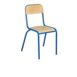 Chaise pour école, multiplis hêtre, piétement bleu