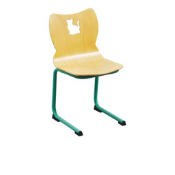 Chaise d'écolier pour la maternelle, assise coque en multiplis de hêtre et piétement acier vert