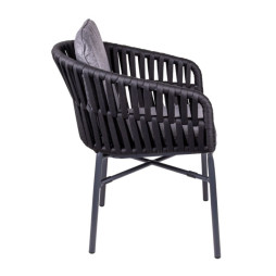 Fauteuil terrasse extérieur en aluminium et cordage noir