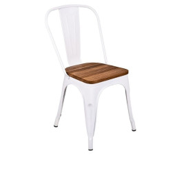 Chaise restaurant métallique blanche assise bois
