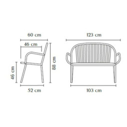 Dimensions du banc acier extérieur 2 places