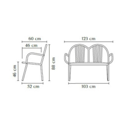 Dimensions du banc urbain métal 2 places