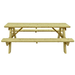 Table en bois avec bancs intégrés
