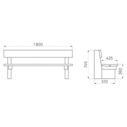 Dimensions du banc urbain en bois massif