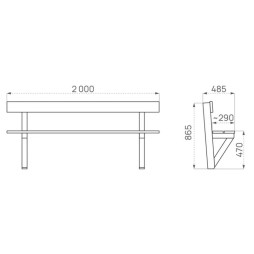 Dimensions du banc public en bois Turin