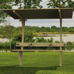 Banc en bois extérieur avec ombrage dans un parc public