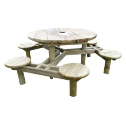 Table de pique-nique en bois ronde 6 places
