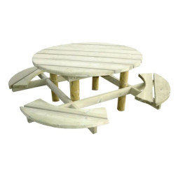 Table ronde en bois avec assises intégrées pour collectivité