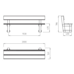 Dimensions du banc extérieur en bois pour collectivités