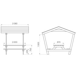 Dimensions de la table pique-nique avec toit
