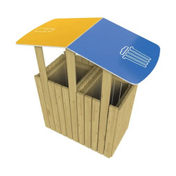Poubelle tri sélectif 2 bacs en bois avec toit PEHD
