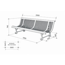 Schéma banc public métal 2 pieds