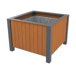 Jardinière de ville piétement métal gris anthracite et compact HPL effet lames