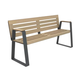 Banc public pour sénior en HPL ajouré teinté chêne clair