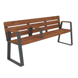 Banc public en acier et lames HPL adapté PMR, finition pin Tyrol