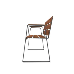 Banc collectivité structure métallique et assise réhaussée en lames HPL pin Tyrol