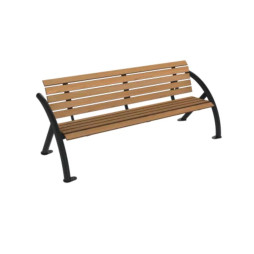 Banc public avec accoudoirs en lames de HPL finition teck Banc public avec accoudoirs en lames de HPL finition teck