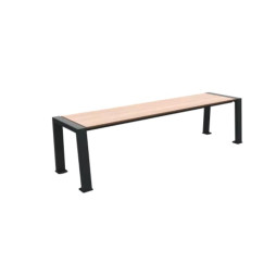 Banquette publique en compact plein teinté chêne clair et acier
