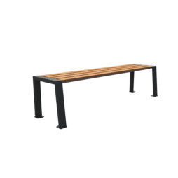 Banquette publique en lames HPL finition teck
