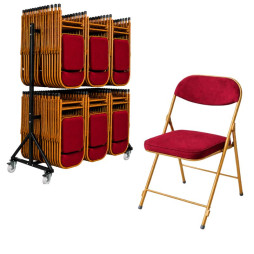 Lot chaises en velours pliantes et chariot de transport Lot chaises en velours pliantes et chariot de transport