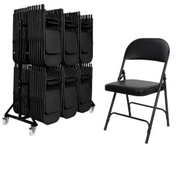 Lot de 60 chaises pliantes en vinyle et chariot