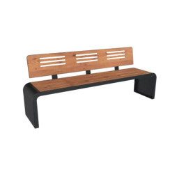 Banc urbain en HPL ajouré finition teck et acier