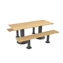 Table avec bancs en bois et acier