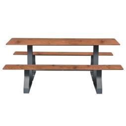 Table et bancs acier et HPL coloris pin Tyrol