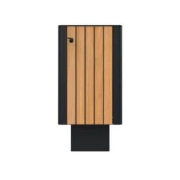 Corbeille urbaine robuste effet teck avec porte verrouillable par clé