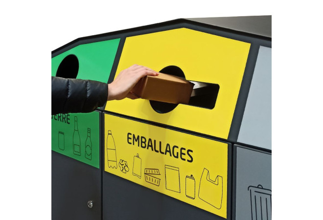 Poubelle urbaine tri sélectif 3 bacs intérieurs roulants