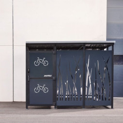 Abri vélo sécurisé de 3 x 5 m en acier motif roseaux