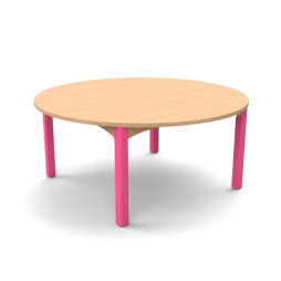Table d'école maternelle ronde avec pieds framboise
