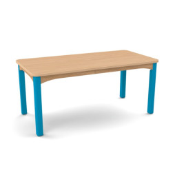 Table d'école maternelle plateau rectangle, pieds bleus