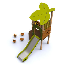 Toboggan en bois avec 4 plots d'équilibre pour aire de jeu