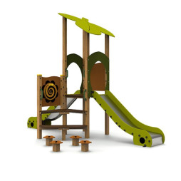 Aire de jeu pour enfant avec double toboggan et plots