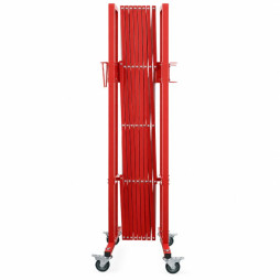 barrière de chantier extensible rouge et blanc pliée
