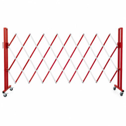 barrière de chantier extensible rouge et blanc dépliée