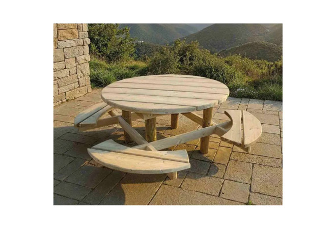 Table de pique-nique en bois ronde