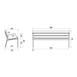 Dimensions du banc public en aluminium