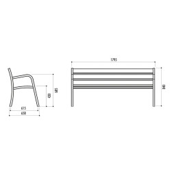 Dimensions du banc public en métal Rondo