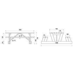 Dimensions de la table pique-nique en bois avec bancs
