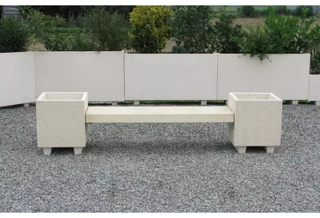 Banquette jardinière en béton - piétement crépi sable et lame d'assise blanc naturel - DMC Direct