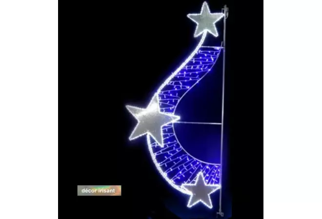 Visuel du décor de Noël pour collectivités : Twist d'étoiles irisé à suspendre sur lampadaire - DMC Direct