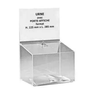 Urne avec porte-affiche en plexi sécurisée - 500 bulletins - 25 x 29 x 22 cm - DMC Direct